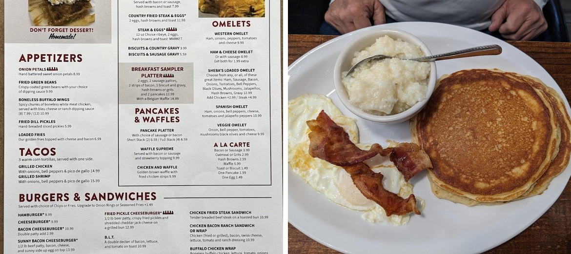 Sheba's Menu